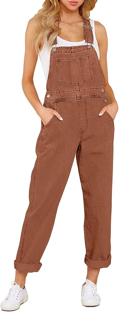 Vetinee Womens Classic Adjustable Straps Pockets Denim Bib Overalls Jeans Pants | Amazon (US)