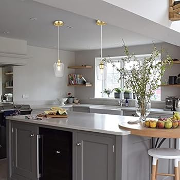 VONLUCE Gold Pendant Light, Mid-Century Modern Pendant Light with Glass Shade, Brushed Brass Glas... | Amazon (US)