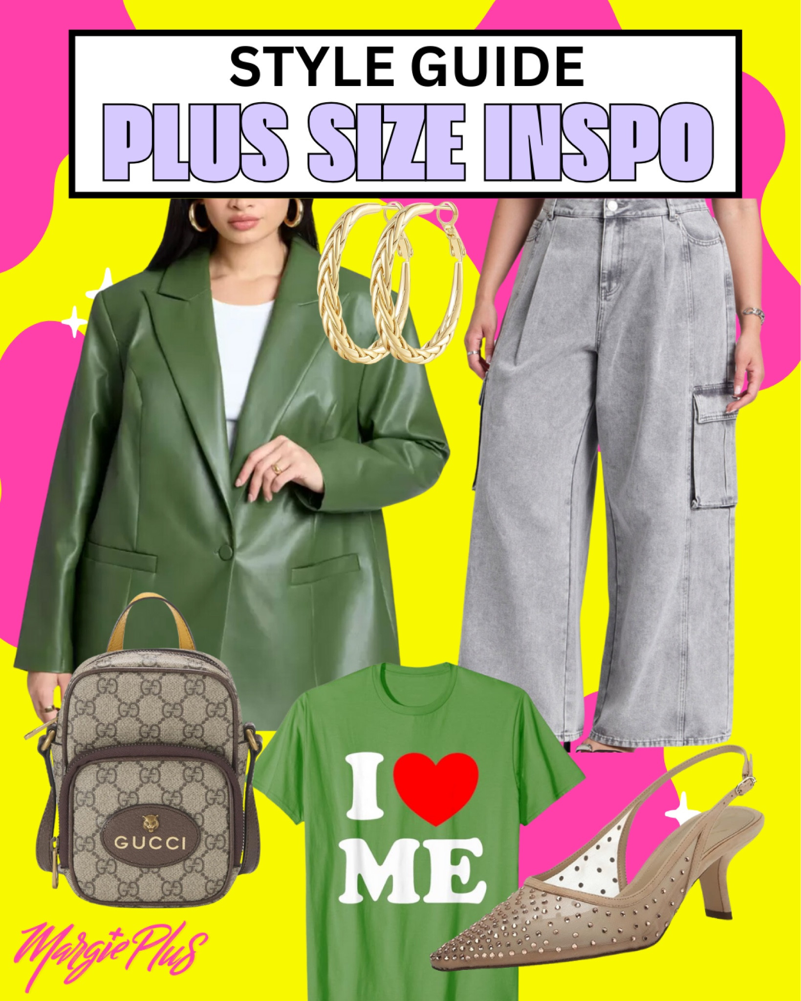 PLUS SIZE Style Inspo for the day serving girl about town perfect for daytime or night I love these cargo jeans mixed with a pop of green! And how cute is this gucci bag? #plussize #shopping 

#LTKPlusSize #LTKStyleTip