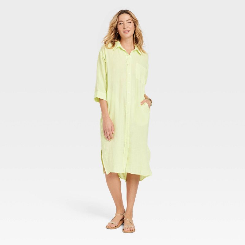 Women's 3/4 Sleeve Linen Midi Shirtdress - Universal Thread | Target