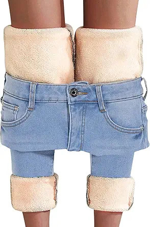 Women's Fleece Lined Jeans Thermal Flannel Lined Jeans Winter Warm Thicken Skinny Stretch Denim P... | Amazon (US)