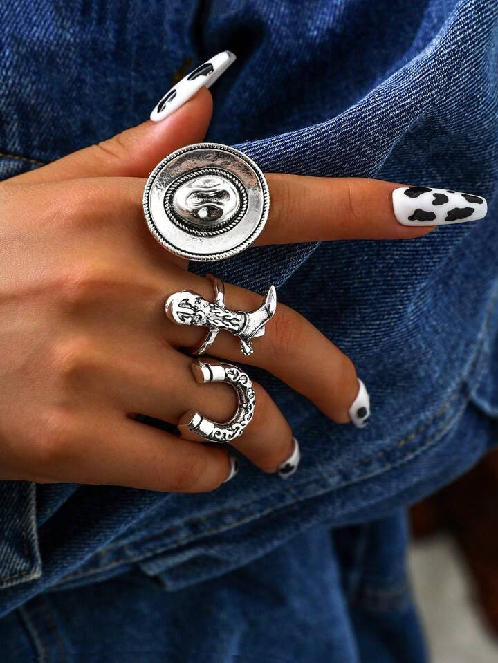 3pcs Western Style Cowgirl Cowboy Hat, Cowboy Boots, Horseshoe Shaped Ring Set | SHEIN