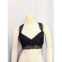 Black Lace Bralette Top, Triangle Back Yoga Top, Lacy Crop Wire Free Race Wide Strap French Bralette | Etsy (US)