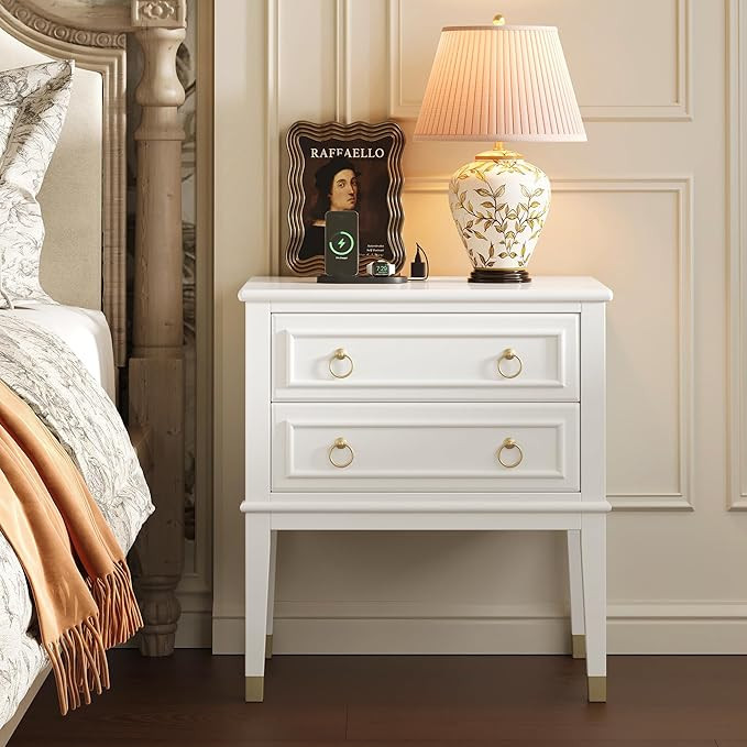 Huuger 27.6 Inch Tall Nightstand with Charging Station, USB-C Port, 2 Drawers Bedside Table, Larg... | Amazon (US)