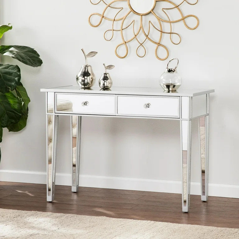 SEI Furniture Mirage Mirrored 2 Drawer Media Console Table, Silver | Walmart (US)