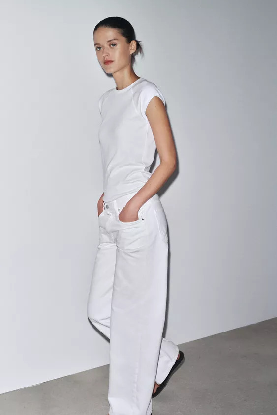 ZW COLLECTION WIDE LEG LOW-RISE JEANS White Indigo Blue | Zara US