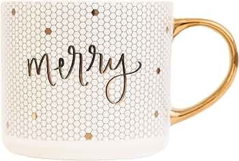 Sweet Water Decor Merry Tile Coffee Mug | Christmas Coffee Mugs | 17oz Gold Handle Coffee Cup | M... | Amazon (US)