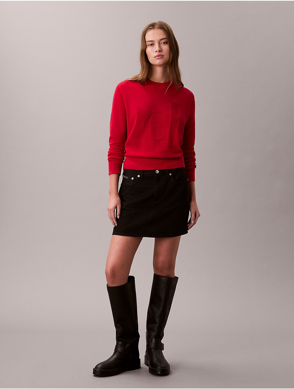 Calvin Klein Women's Smooth Cotton Monogram Sweater - Red - XL | Calvin Klein (US)