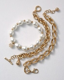 Three-Pack Goldtone & Pearl Bracelet | White House Black Market