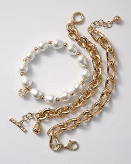 Three-Pack Goldtone & Pearl Bracelet | White House Black Market