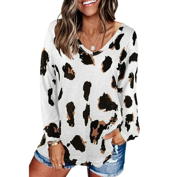 Colisha - Colisha Long Sleeve Tshirt Blouse for Women V Neck Casual Tops Fashion Leopard Tunic Sh... | Walmart (US)