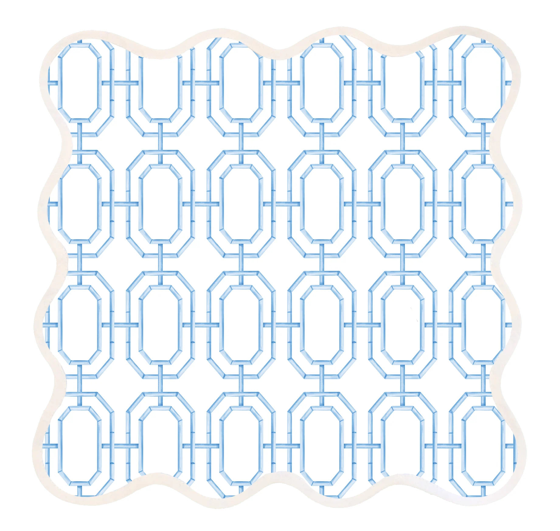 Square Scalloped Placemat | Bamboo Chain - Blue | Fenwick Fields, LLC