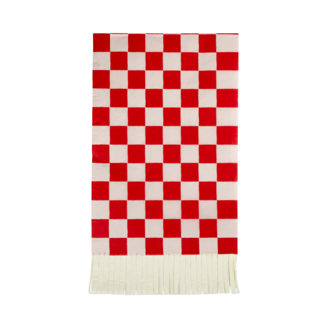 Red and Pink Checked Fringed Paper Dinner Napkins | My Mind's Eye