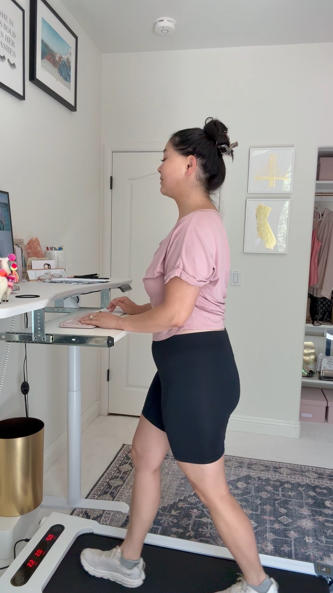 Best life hack: A standing desk with a treadmill underneath it. I walk 2 miles every day while responding to emails! 

#LTKMidsize #LTKSummerEdit #LTKActive