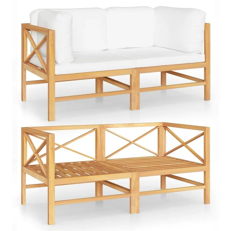 vidaXL 2-Seater Patio Sofa with Cream Cushions Solid Teak Wood | Walmart (US)