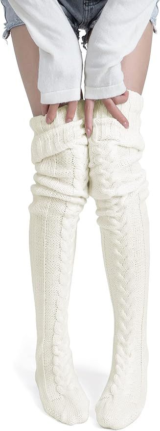 Pcavin Women's Thigh High Socks Over the Knee Cable Knit Boot Socks, Long Warm Fashion Leg Warmer... | Amazon (US)