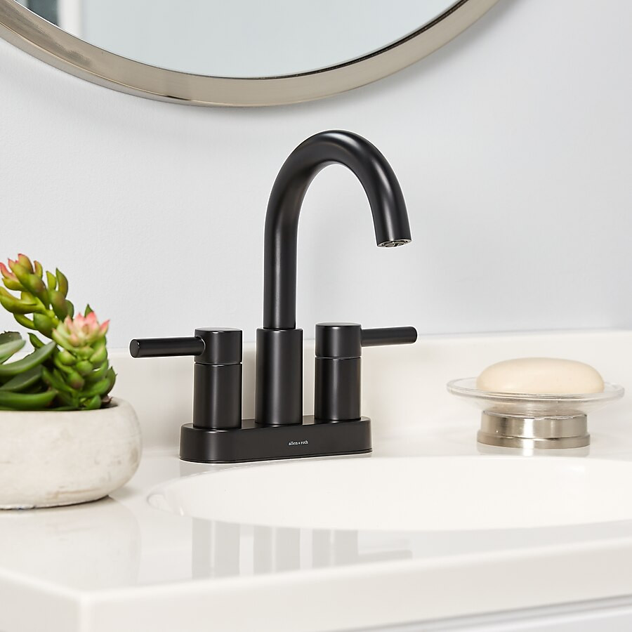 allen + roth Harlow Matte Black 4-in centerset 2-Handle WaterSense Bathroom Sink Faucet with Drai... | Lowe's