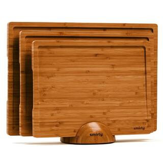 3-Piece Brown Bamboo Cutting Board Set with Holder, Wooden Cutting Board Set for Kitchen | The Home Depot