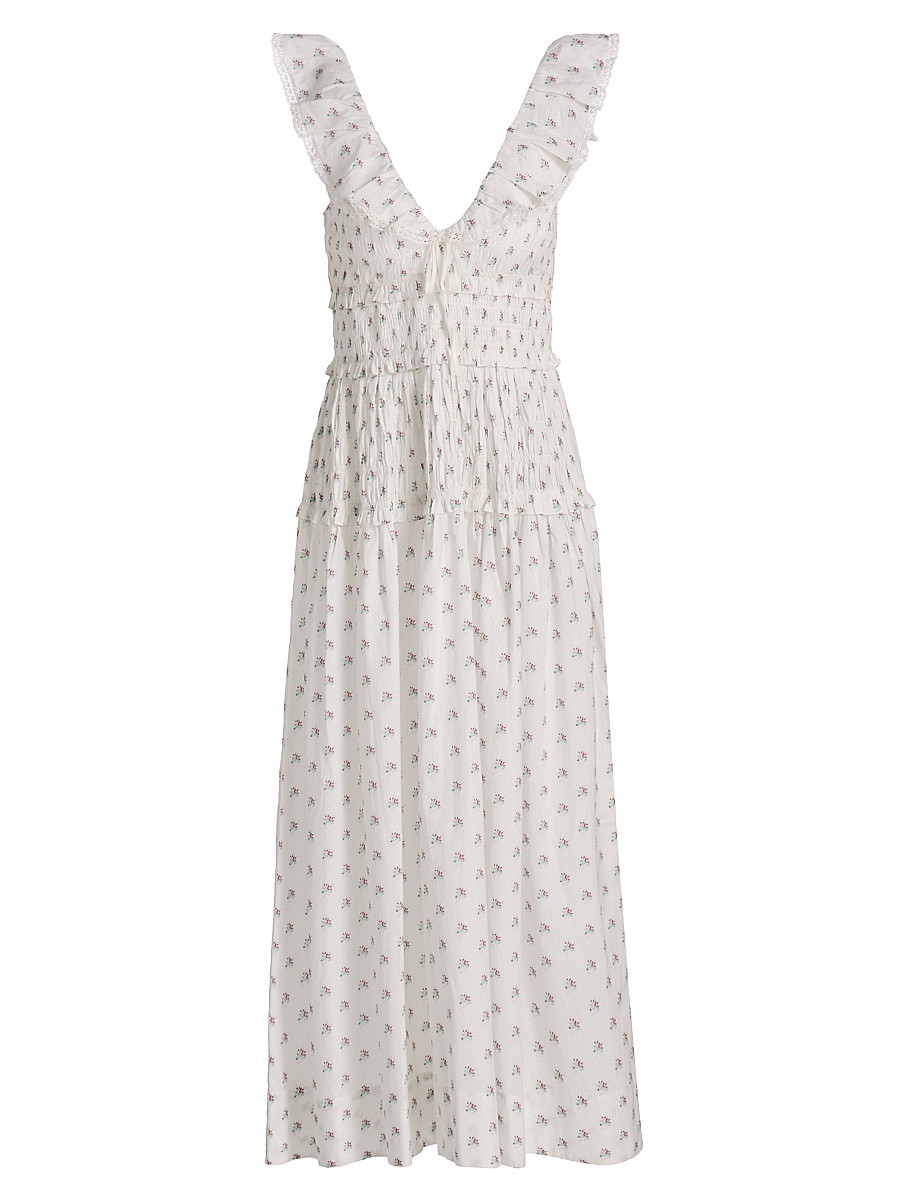 Women's Sorina Smocked Cotton Midi-Dress - Petit Posy Calico - Size XXS | Saks Fifth Avenue