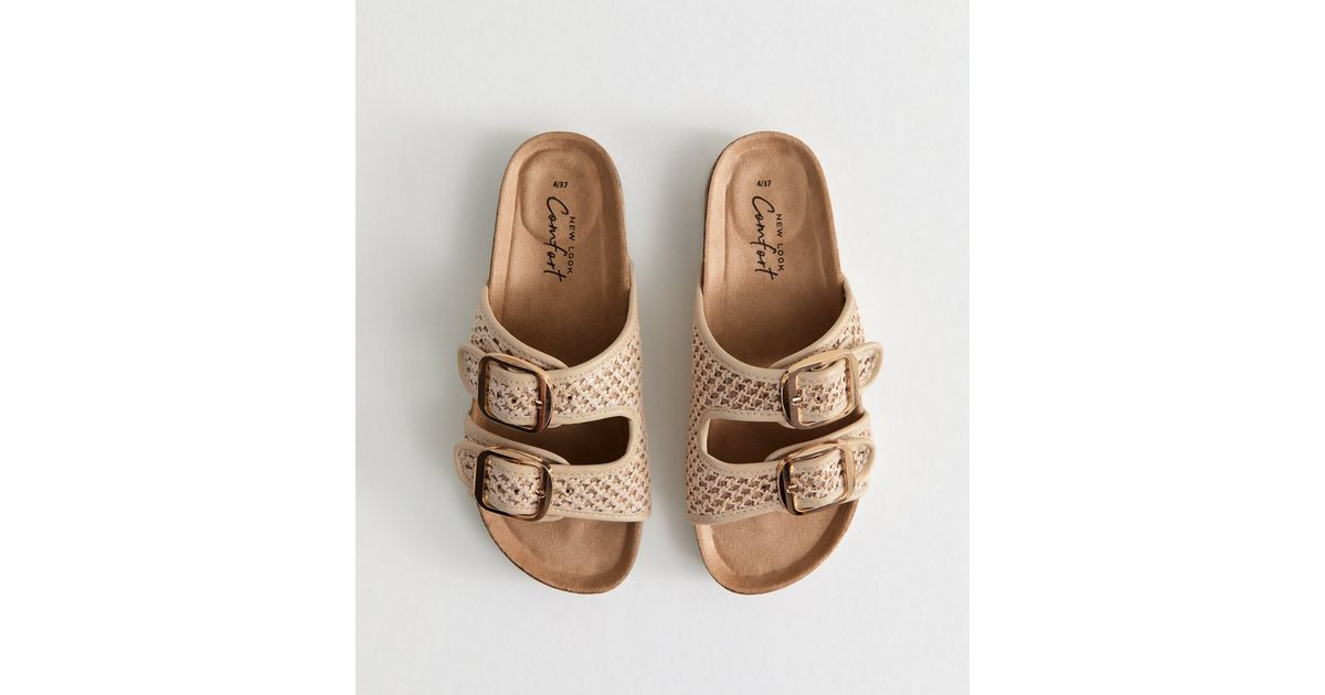 Off White Raffia Look Buckled Strap Mule Sandals | New Look | New Look (UK)