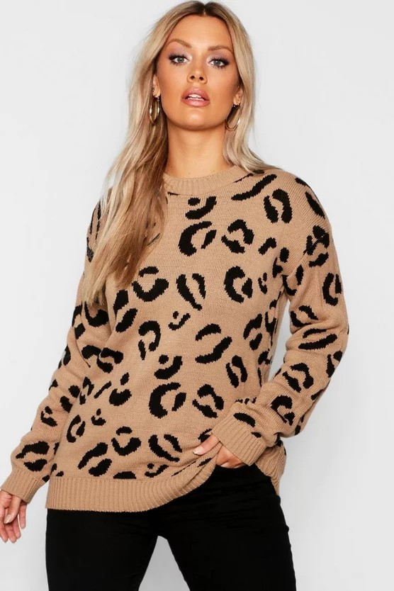 Plus Leopard Knitted Jumper | Boohoo.com (UK & IE)