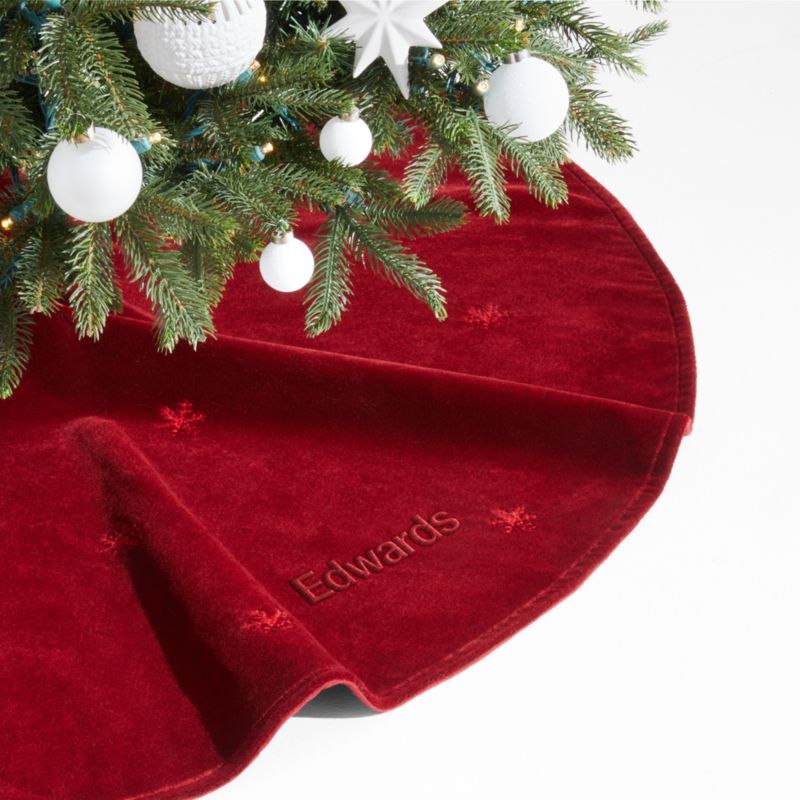 Holiday Snowflake Red Christmas Tree Skirt + Reviews | Crate and Barrel | Crate & Barrel