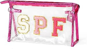 Preppy Patch SPF Varsity Letter Cosmetic Toiletry Bag Aesthetic Waterproof Portable Cosmetic Bag ... | Amazon (US)