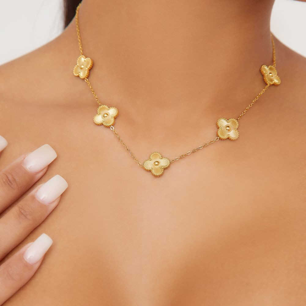 Multi Flower Detail Necklace In Gold | EGO (UK)