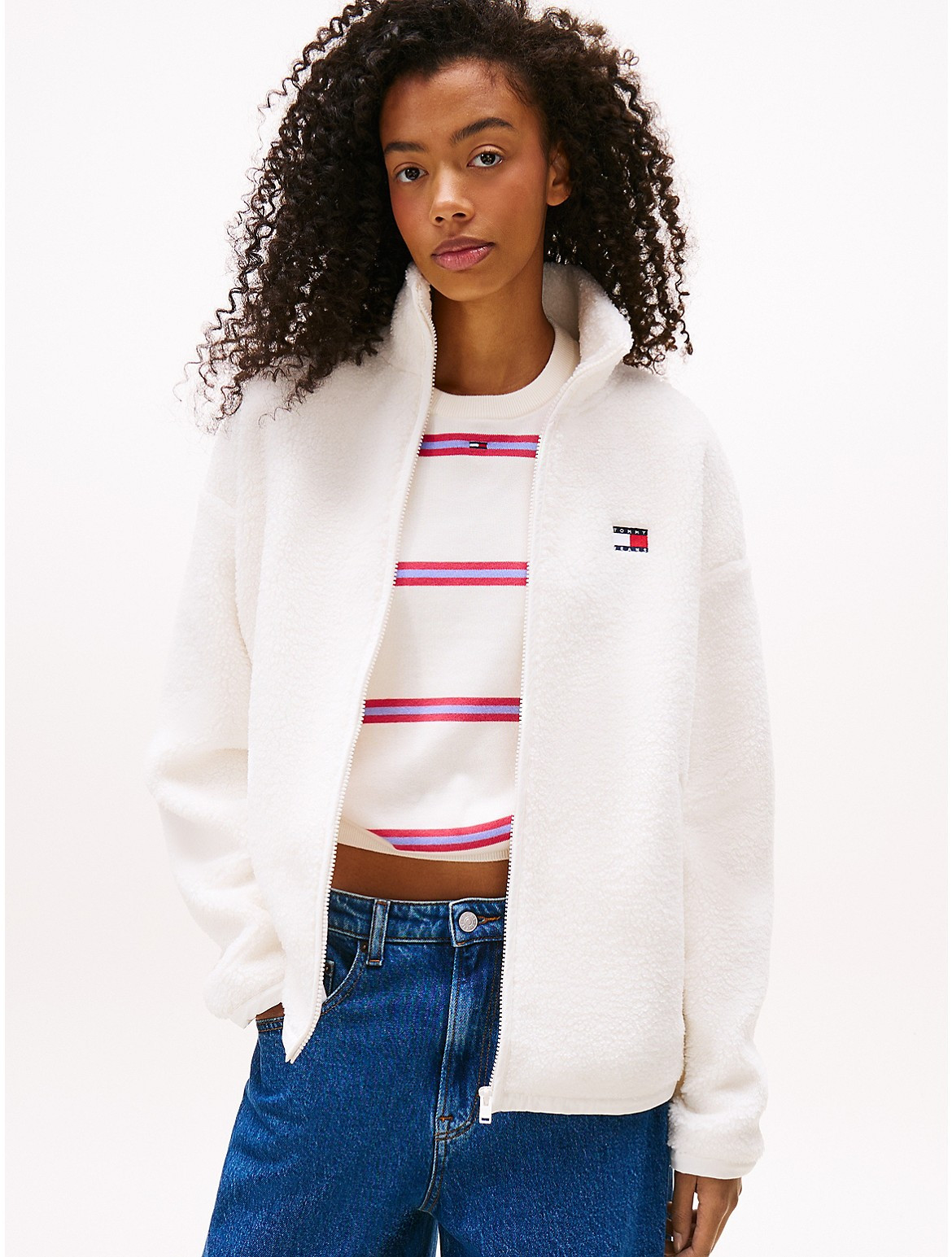 Tommy Hilfiger Women's Tommy Jeans Teddy Fleece Zip Jacket - White - S | Tommy Hilfiger (US)