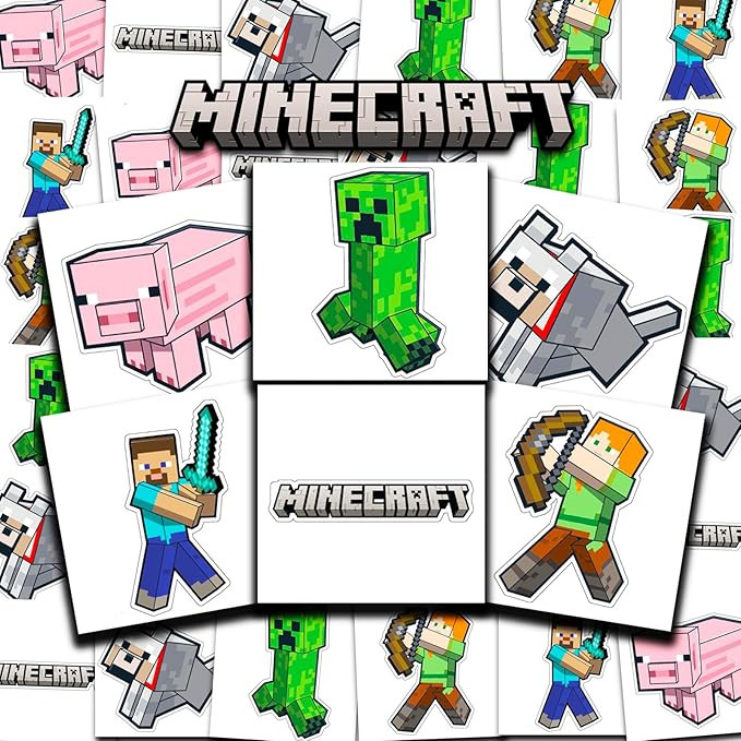 Minecraft Tattoos Party Favors Bundle ~ 72 Perforated Individual 2" x 2" Minecraft Temporary Tatt... | Amazon (US)