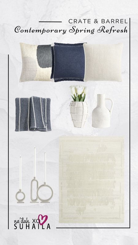 Spring refresh using Crate & Barrel accessories in cool shades of blue and cream for a contemporary living room aesthetic. 

#LTKSpringSale #LTKSeasonal #LTKhome
