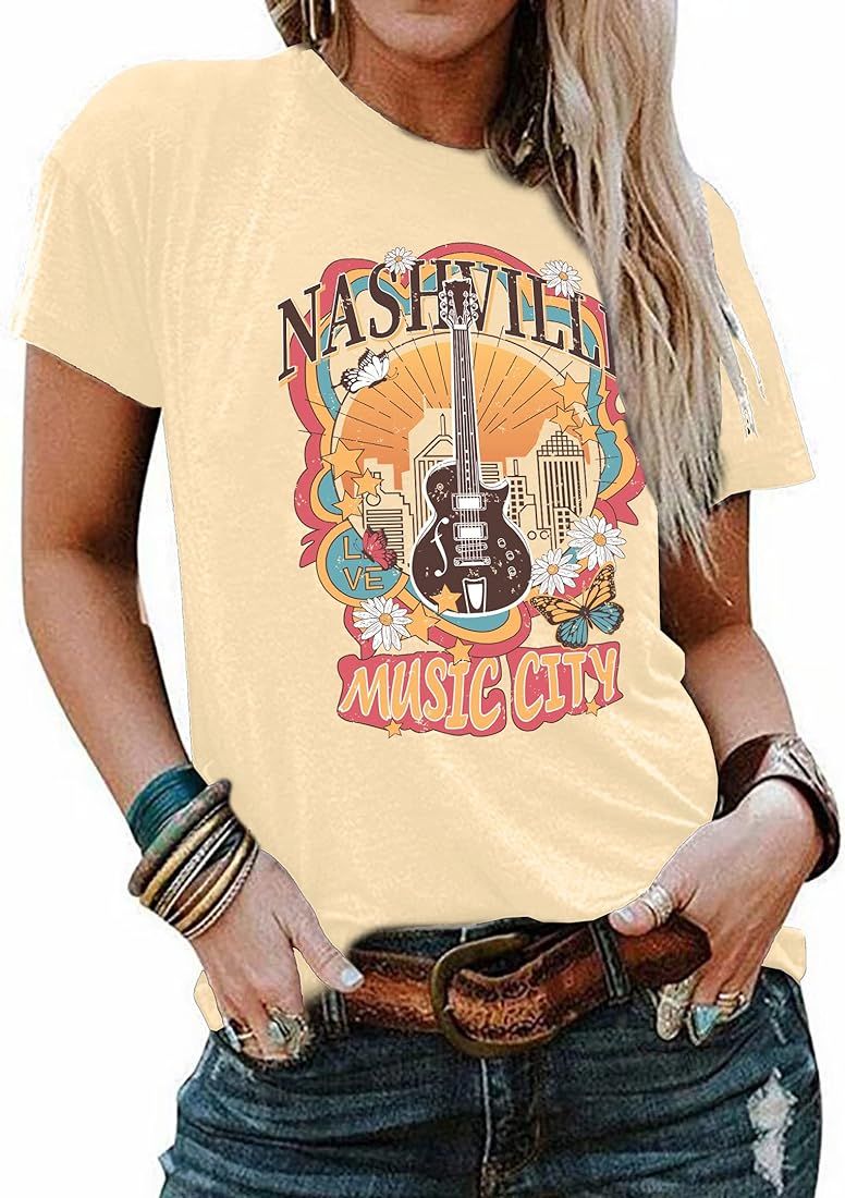 Nashville Shirts for Women Country Music Shirt Vintage Graphic Tees Tennessee Concert Outfit Tshi... | Amazon (US)