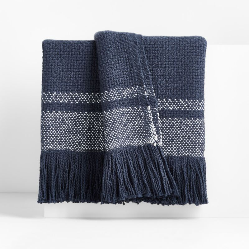 Weekend Cotton 70"x55" Deep Indigo Blue Stripe Throw Blanket + Reviews | Crate & Barrel | Crate & Barrel