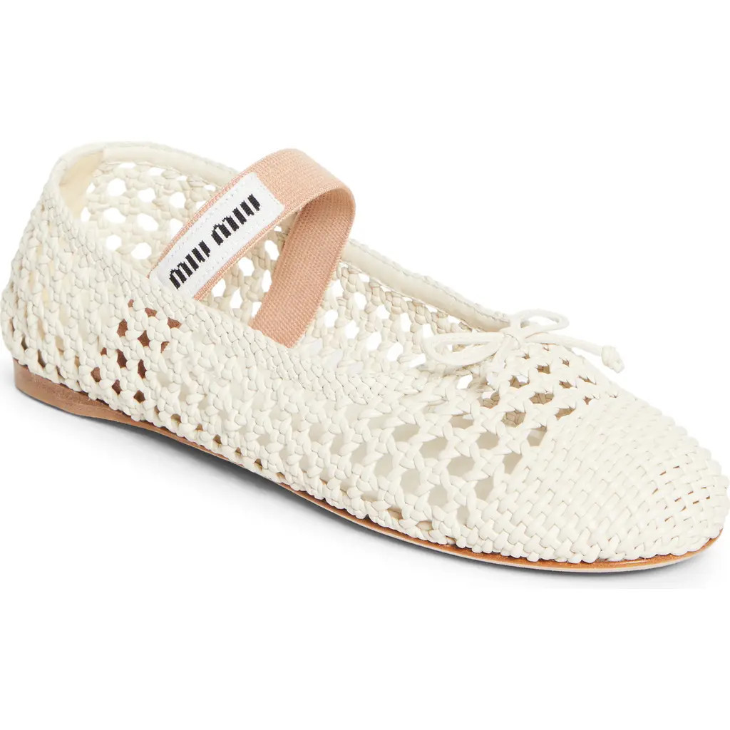 Miu Miu Woven Mary Jane Ballet Flat in White at Nordstrom, Size 8.5Us | Nordstrom