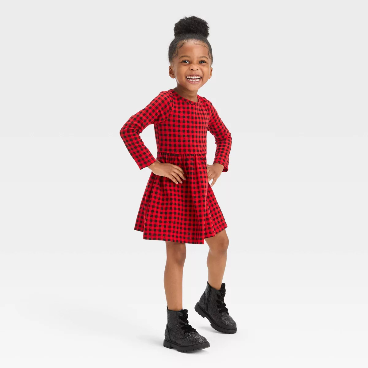 Toddler Girls' Checkered Long Sleeve Dress - Cat & Jack™ Red | Target