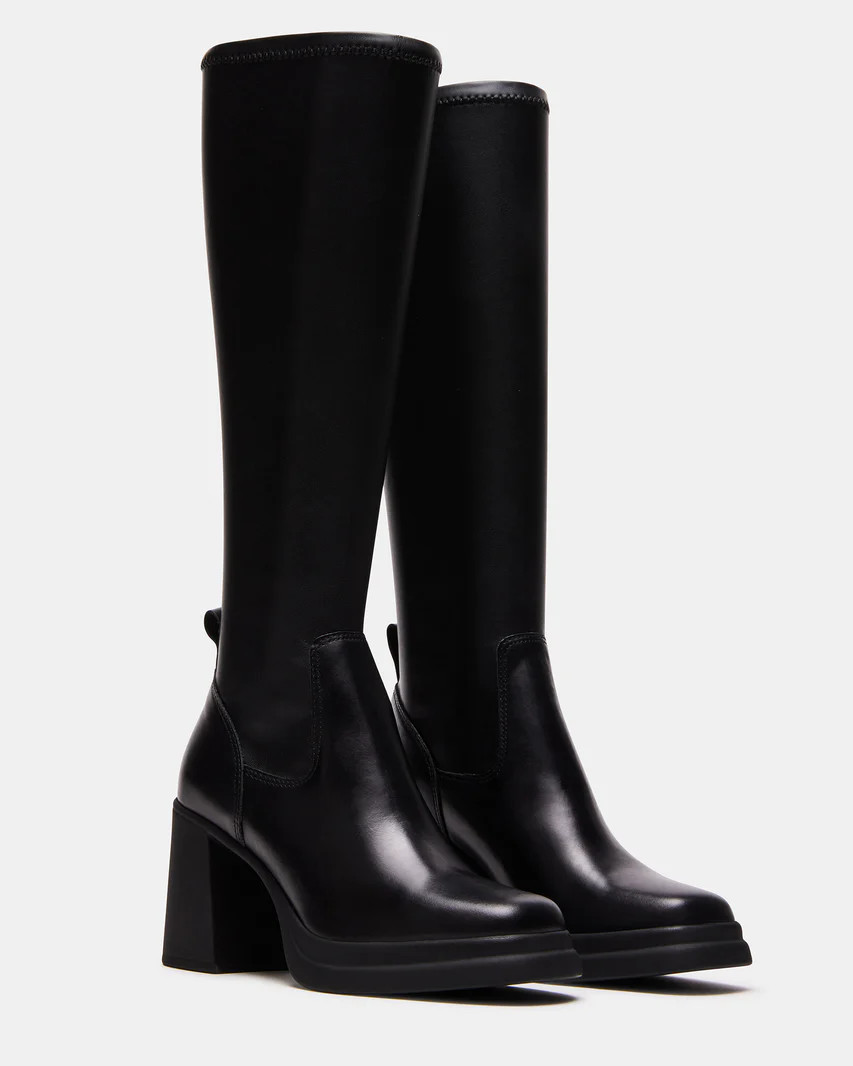 ZENOVIA Black Square Toe Knee High Boot | Women's Boots | Steve Madden (US)