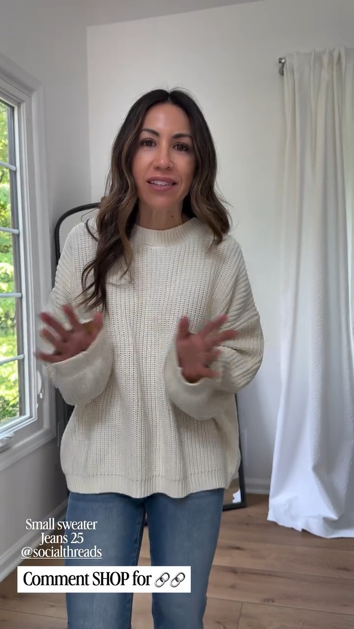 Small ivory sweater. Jeans 25. I cut them.

#LTKOver40 #LTKPetite