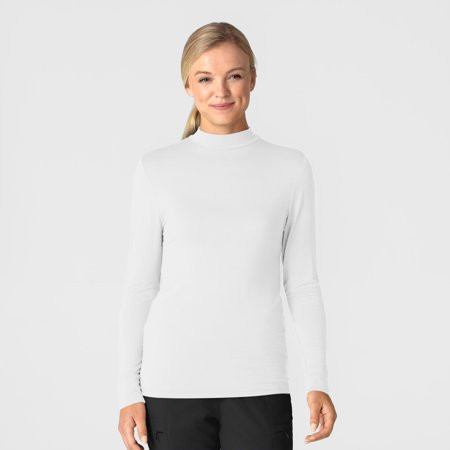Wink Layers Women’s Long Sleeve Mock Neck Silky Tee, White, M Womens | Walmart (US)