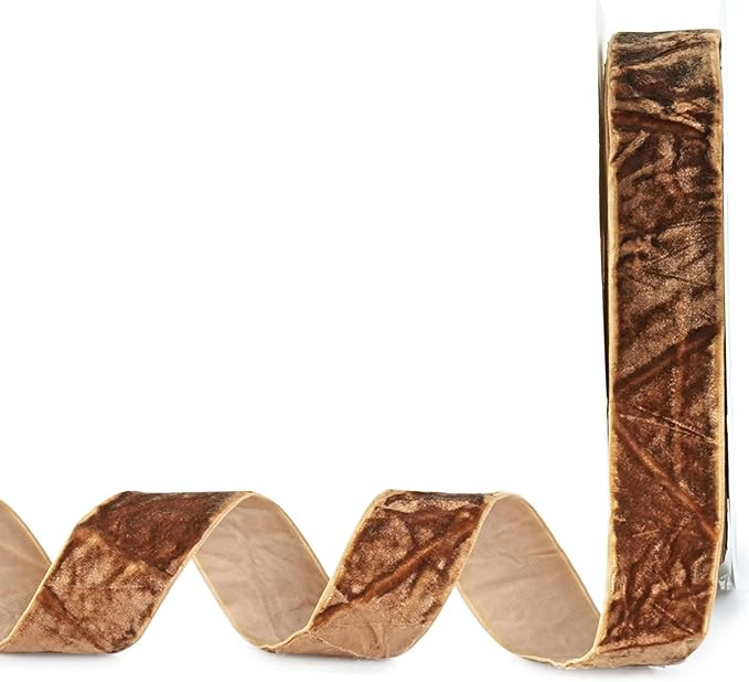 Mayreel Brown Crushed Velvet Ribbon 1 Inch x 10 Yards Crinkle Ribbon for Flower Bouquet Vintage V... | Amazon (US)