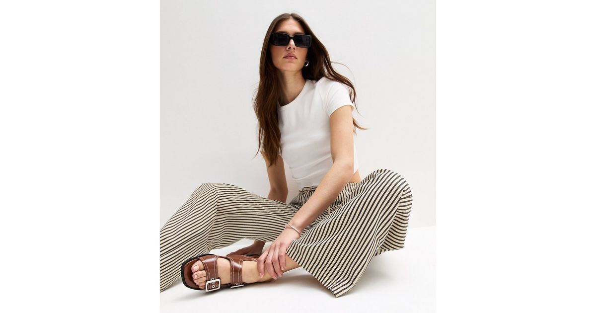 Black Striped Wide Leg Trousers | New Look | New Look (UK)