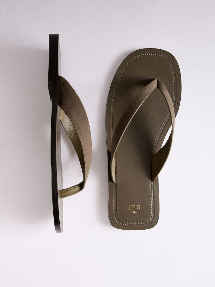 The Set Toe Thong Casual Sandals khaki Suede | Next US