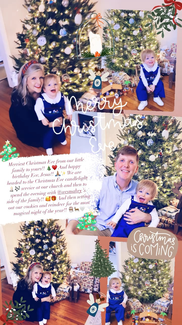Merriest Christmas Eve from our little family to yours!! 🎄♥️ And happy birthday Eve, Jesus!! 🙏🏽✨ We are headed to the Christmas Eve candlelight 🕯️🎶 service at our church and then to spend the evening with @wesmabry ‘s side of the family!! 🥰🎁 And then setting out our cookies and reindeer for the most magical night of the year!! 🎅🏽🦌🤍

#LTKHoliday #LTKSeasonal #LTKbaby
