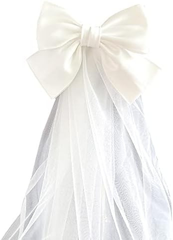 1 Piece White Large Sized Bow Double Layer Wedding Veil with Clip Bridal Wedding Veils | Amazon (US)