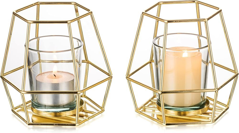 Tea Light Candle Holders Gold - Romadedi Geometric Tealight Holder for Pillar Candles, Table Cent... | Amazon (US)