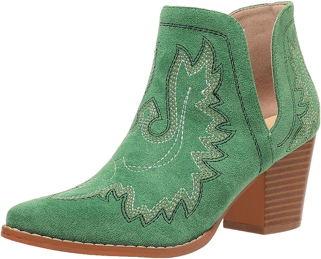Women's Cowboy Boots Cowgirl Ankle Pointed Toe Chunky Heel Cutout | Amazon (US)