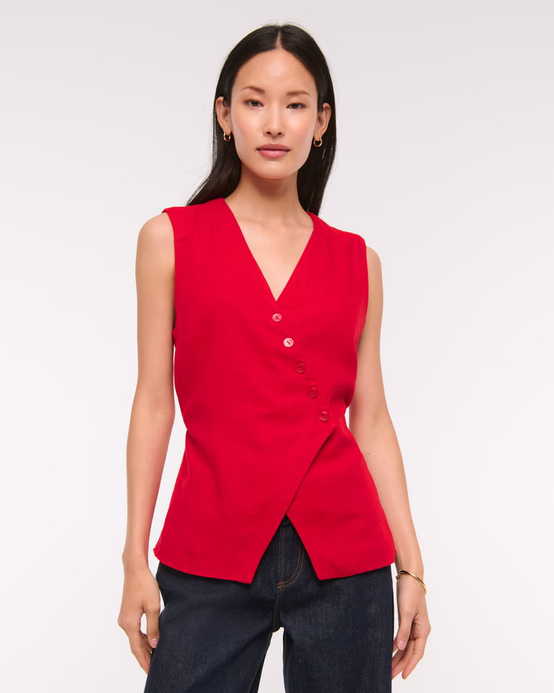 Women's Asymmetrical Linen-Blend Vest | Women's Tops | Abercrombie.com | Abercrombie & Fitch (US)