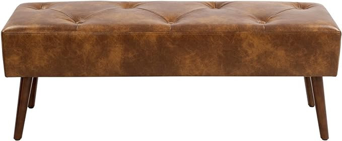 Furniliving 44 Inch Tufted Leather Bench, Leather Footrest Stool Bedroom Bench Seat, Upholstered ... | Amazon (US)