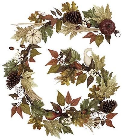 Amazon.com: Valery Madelyn 6 Feet Fall Garland with Maple Leaves White Pumpkin Pine Cone Berries,... | Amazon (US)