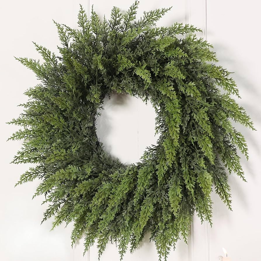 24" Real Touch Artificial Cedar Wreath - Faux Christmas Wreaths for Front Door,Faux Pine Green Wr... | Amazon (US)