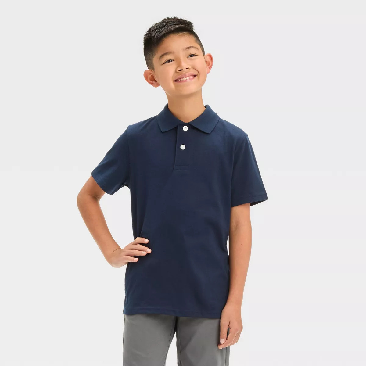 Boys' Short Sleeve Jersey Uniform Polo Shirt - Cat & Jack™ Navy Blue XL | Target